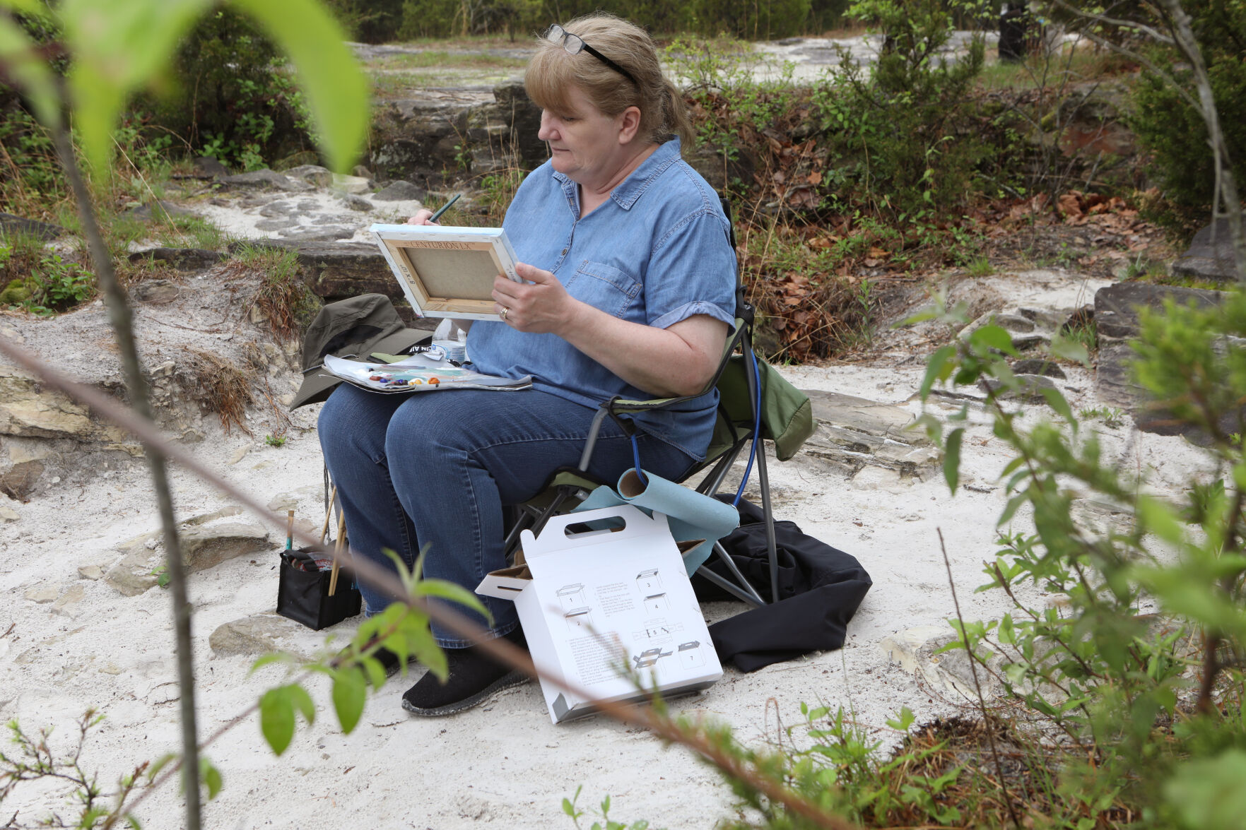 Elaine Prouhet paints at Klondike Park